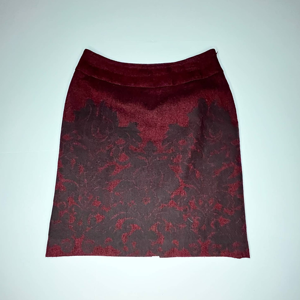Rafaella Pencil Skirt Tweed Career Wear Women's Size 6 Red Black Jacquard Floral